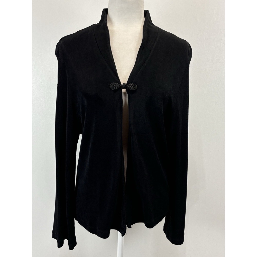 Coldwater Creek Slinky Cardigan Jacket Sz Medium Black Acetate Frog Button